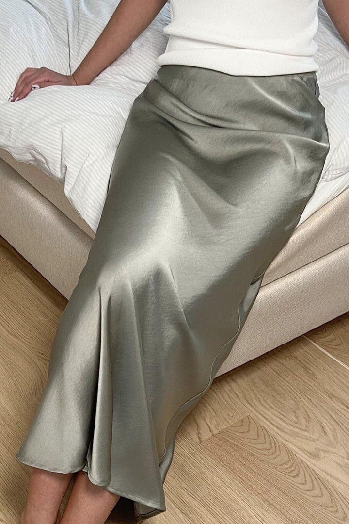 Neo Noir - Vicky Heavy Sateen Skirt - Smoke Green Nederdele