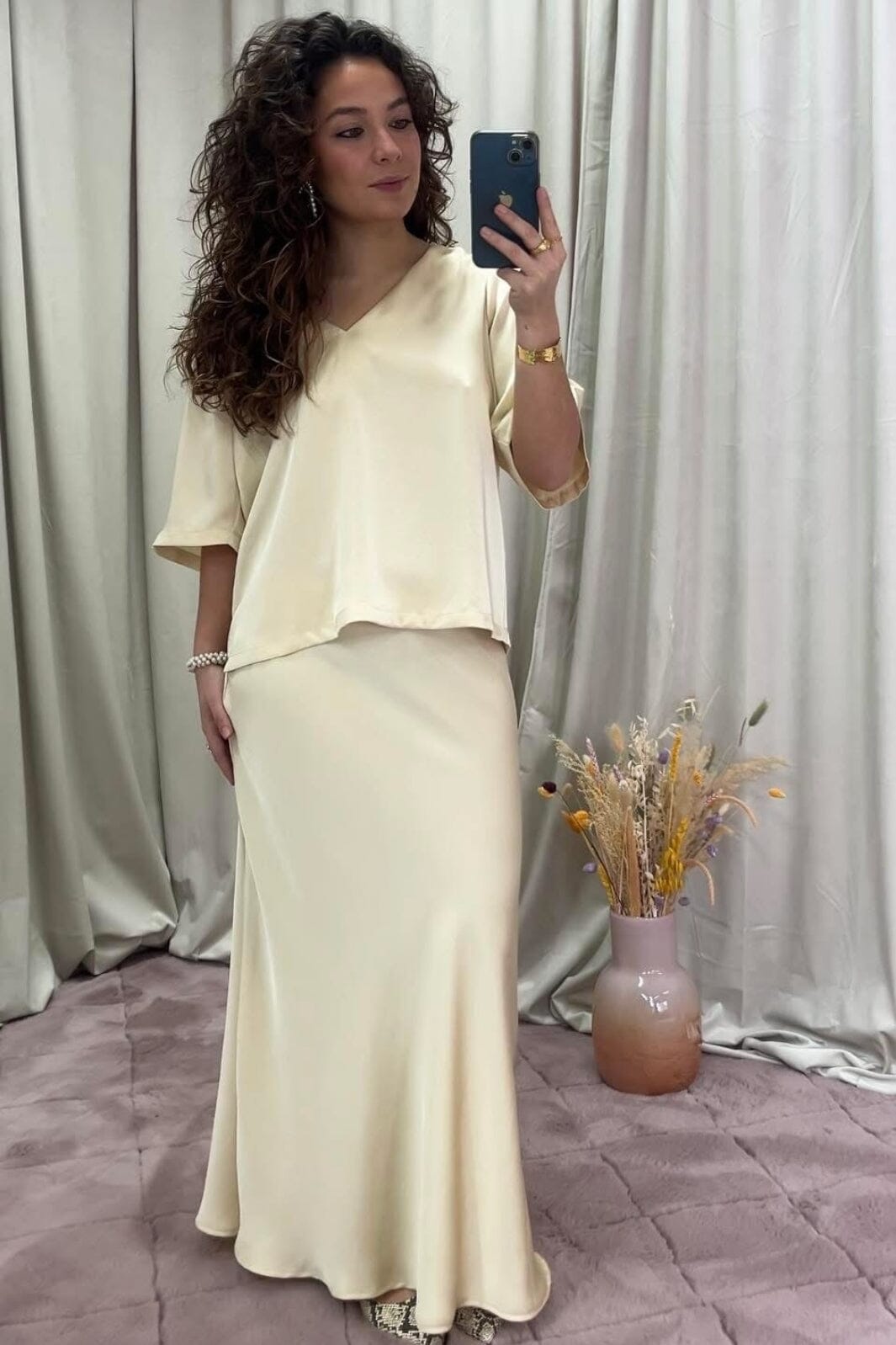 Neo Noir - Viso Heavy Sateen Skirt 165067 - 621 - Pearl Nederdele