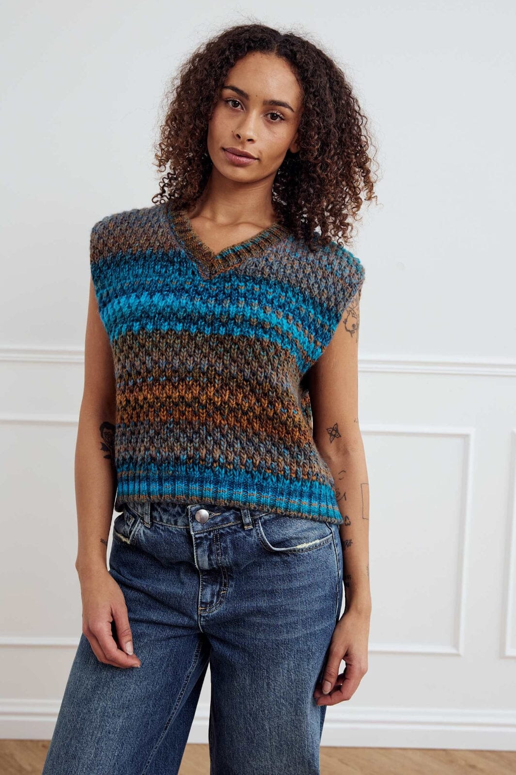 Noella - Gio Knit Vest 10872143 - 1375 - Turquoise Brown Mix