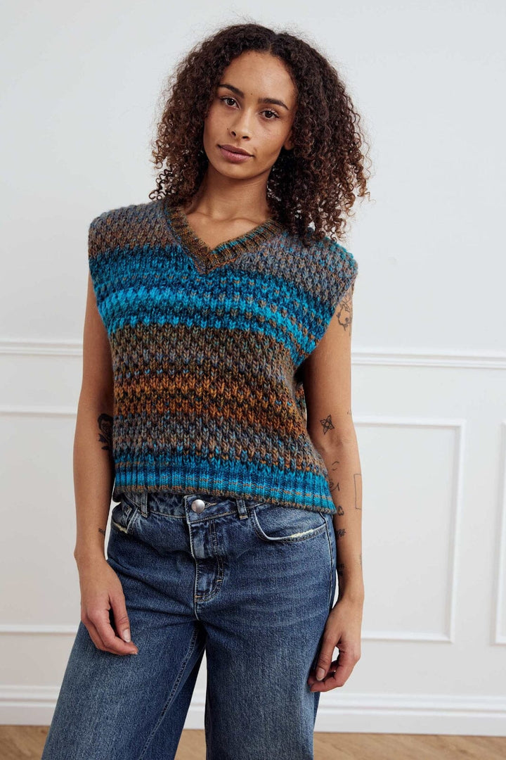 Noella - Gio Knit Vest 10872143 - 1375 - Turquoise Brown Mix