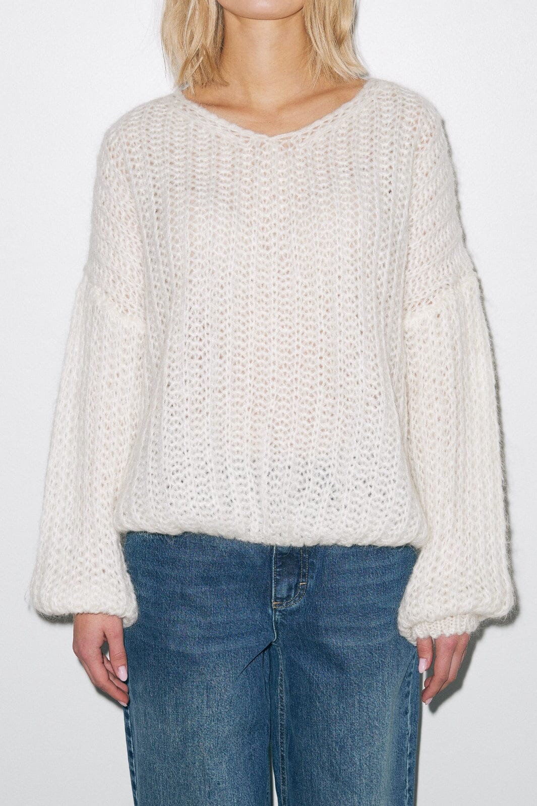 Noella - Joseph Knit Sweater - 028 White Strikbluser