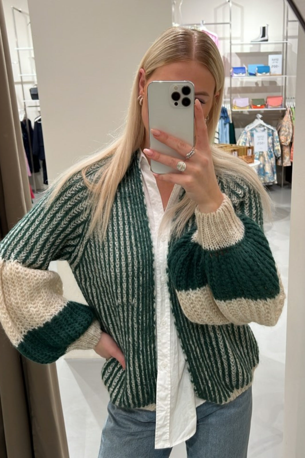 Noella - Liana Knit Cardigan - Beige Bottle Green Cardigans