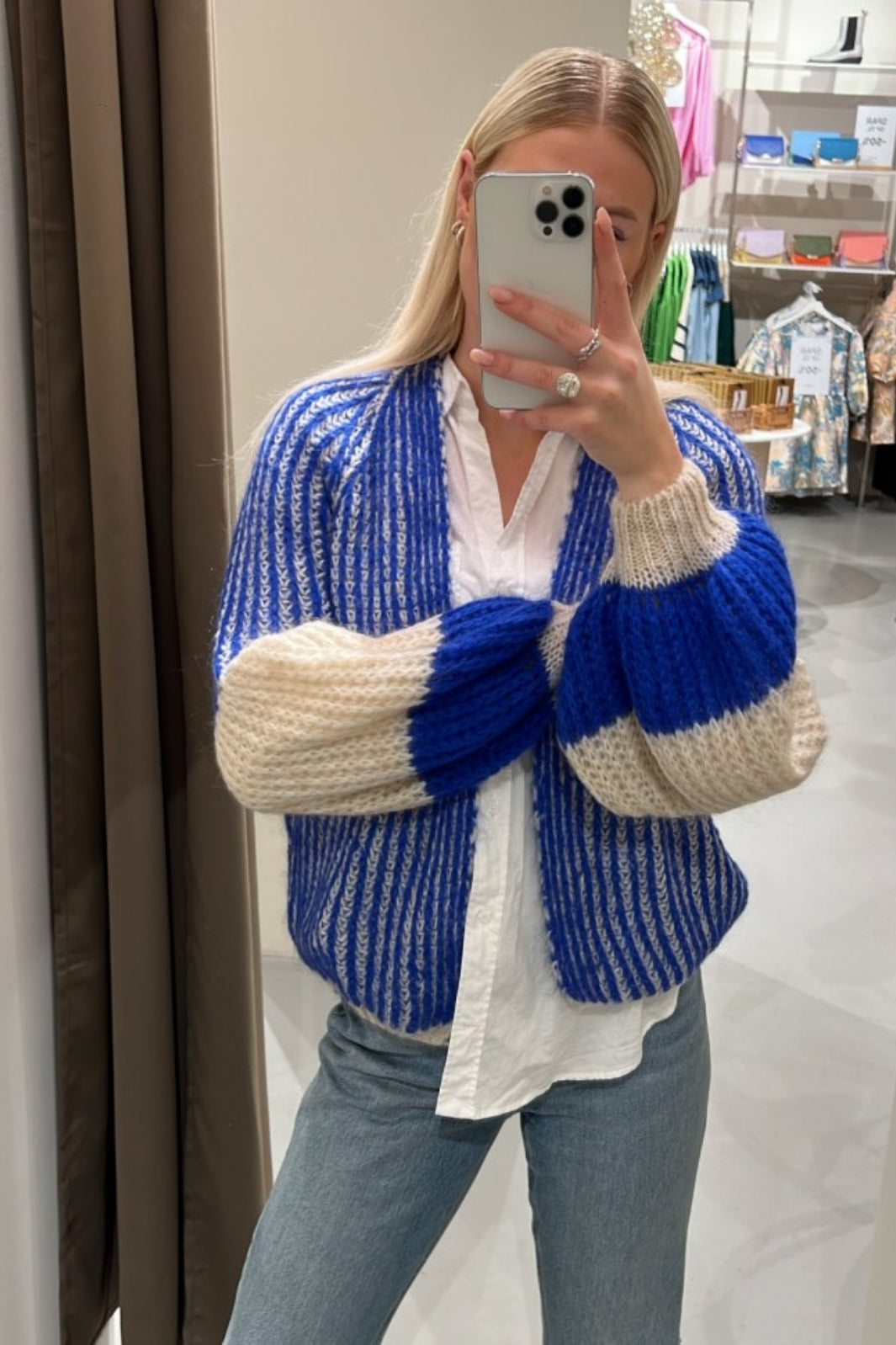 Noella - Liana Knit Cardigan - Cream Cobalt Blue Cardigans