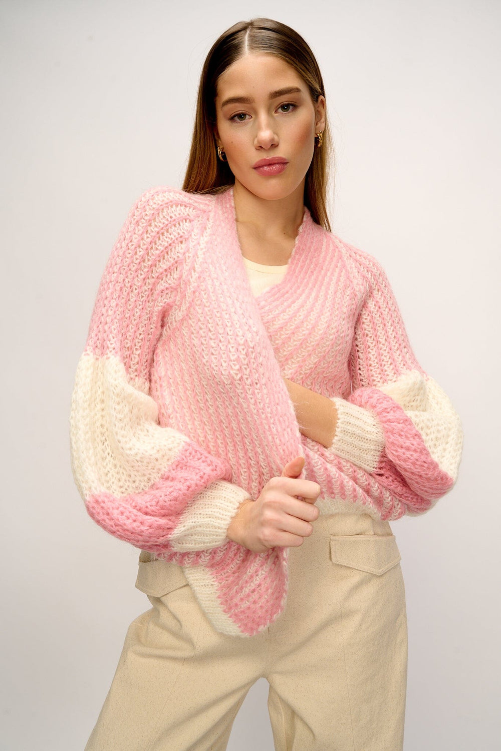 Noella - Liana Knit Cardigan - White/Rose Cardigans