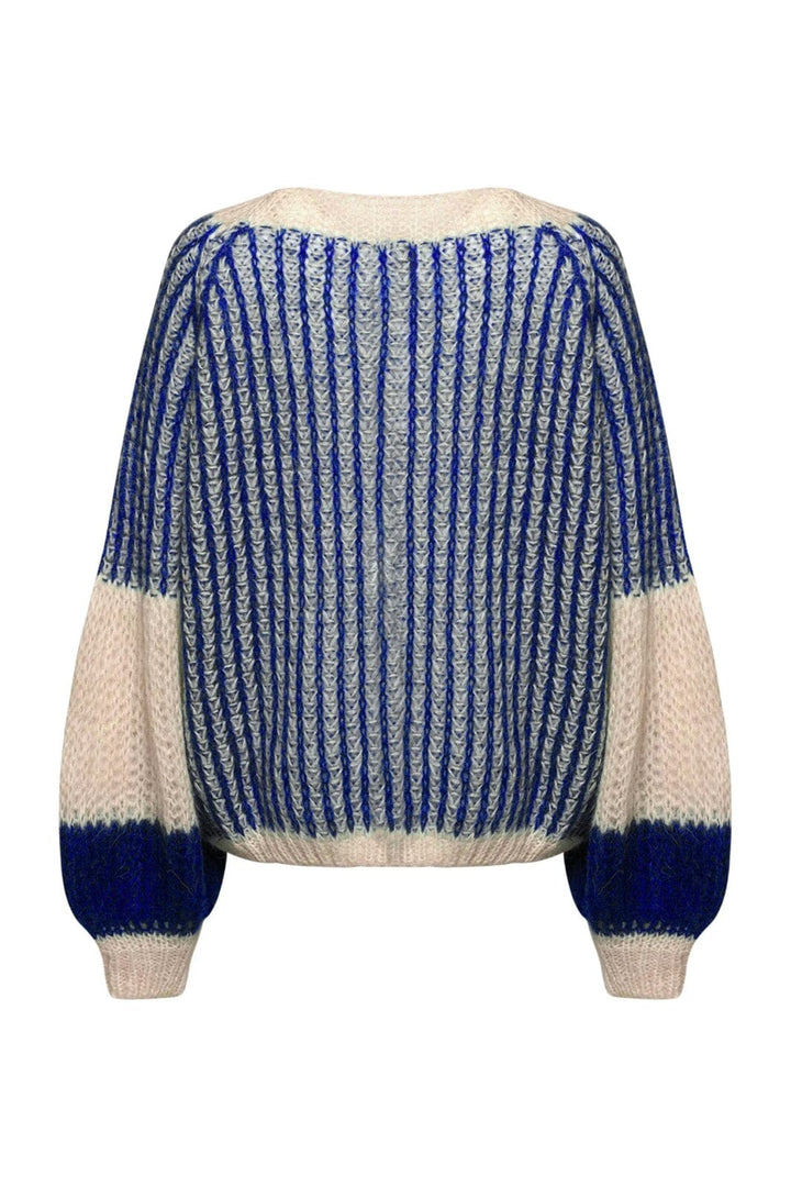 Noella - Liana Knit Sweater - Cream/Cobalt Blue Strikbluser