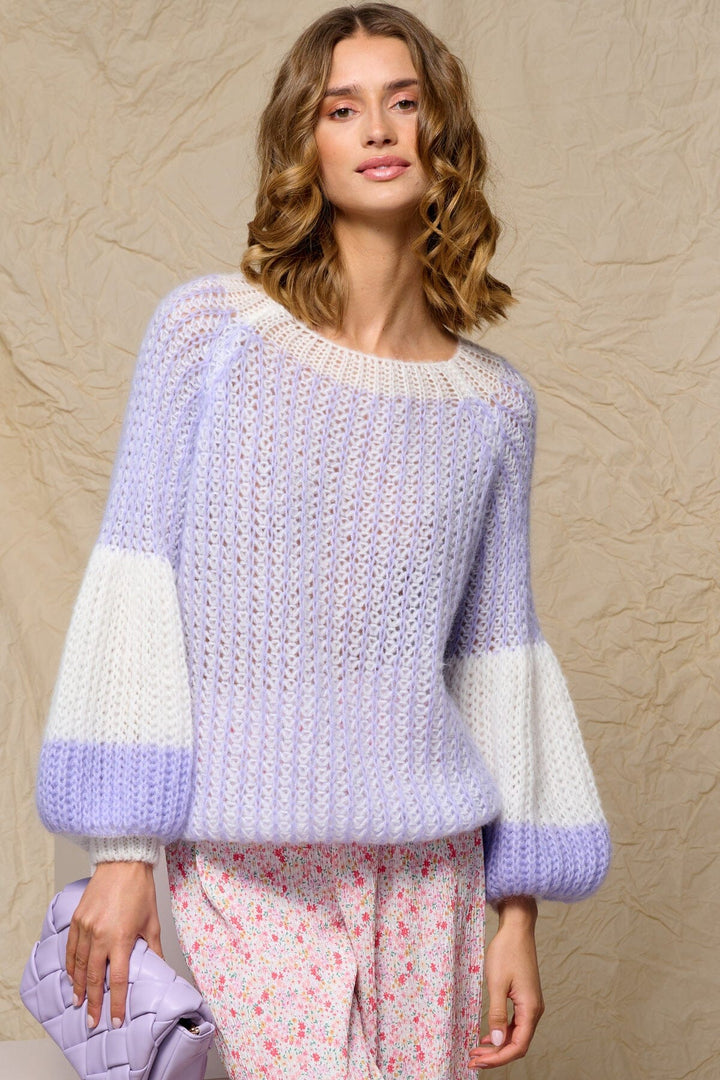 Noella - Liana Knit Sweater - Lavender/White Strikbluser