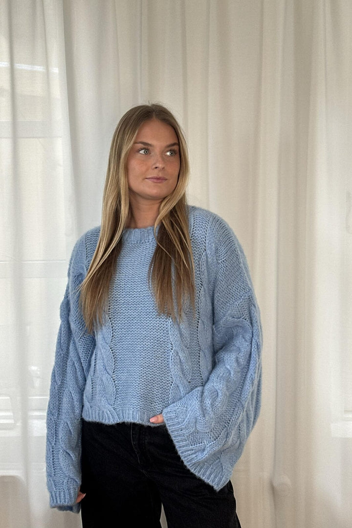 Noella - Lyza Sh Knit 14190002 - 016 - Light Blue Strikbluser