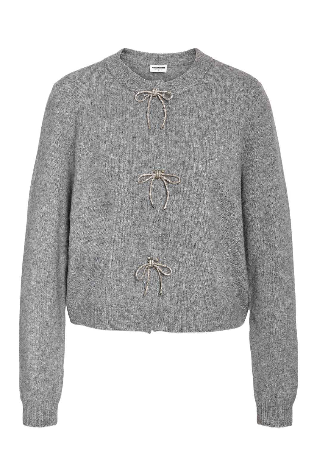 Noisy May - Nmbrayana L/S Bow Trim Knit Cardigan - 4903272 Ultimate Grey Sequin Bow