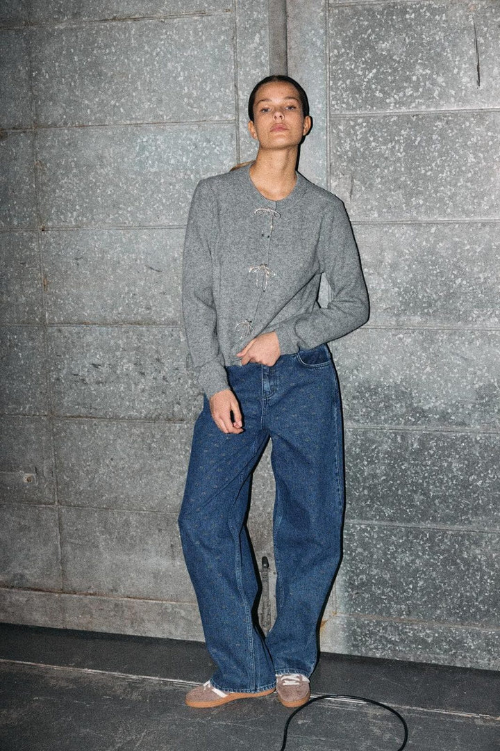 Noisy May - Nmbrayana L/S Bow Trim Knit Cardigan - 4903272 Ultimate Grey Sequin Bow