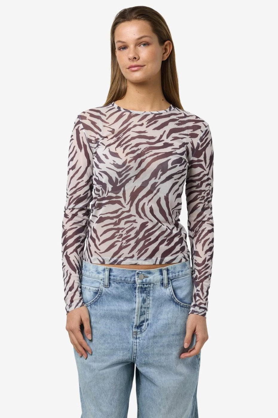 Noisy May - Nmjudith L/S Mesh Top Bg Fwd - 4608437 Black Zebra