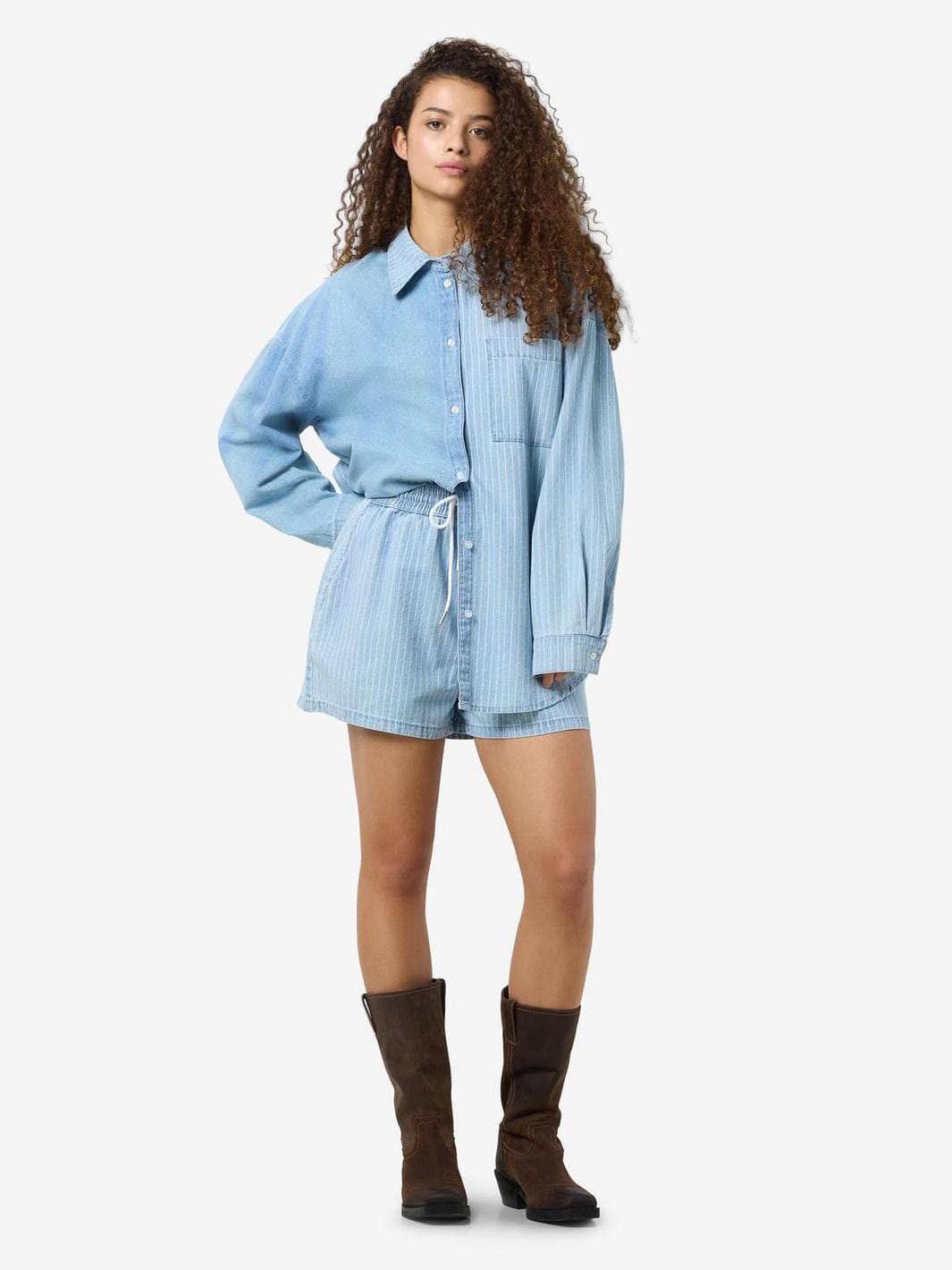 Noisy May - Nmkatri Nw Elastic Stripe Short Bs006Lb - 4724761 Light Blue Denim