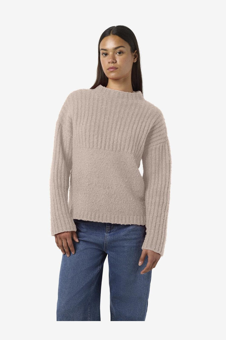 Noisy May - Nmnyla L/S Loose High Neck Knit Fwd Dd - 4798741 Humus Melange