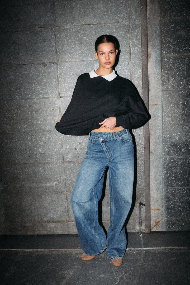 Noisy May - Nmsabine Nw X Over Wide Jeans Fo090Mb - 4920561 Medium Blue Denim