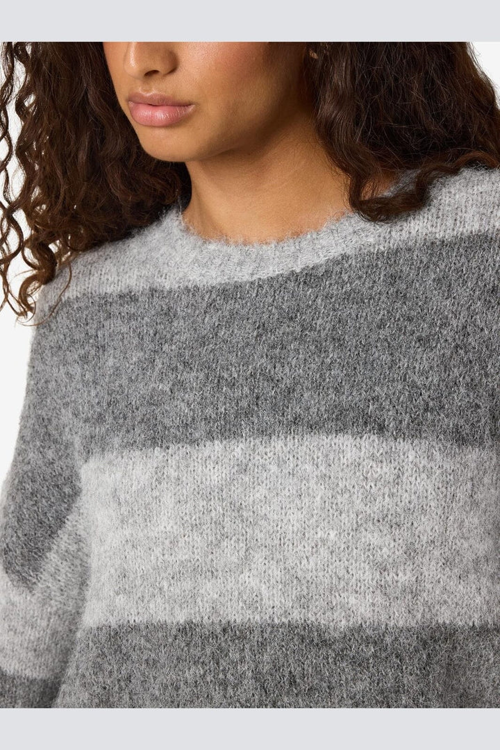Noisy May - Nmsutton L/S Oversized Knit Fwd - 4563314 Light Grey Melange Medium Grey Melange