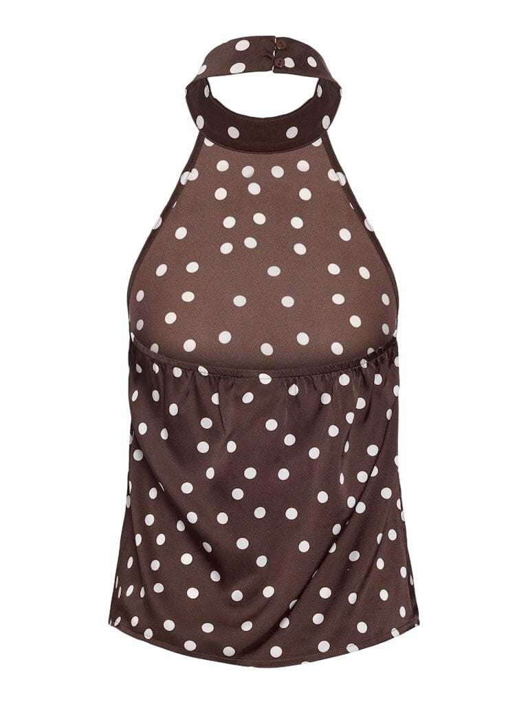 Noisy May x Molly&My - Nmbambi Halterneck Satin Top - 5054643 Chocolate Brown White Polka Toppe