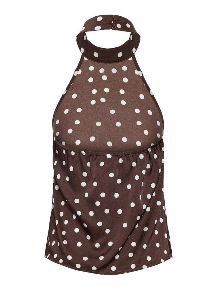 Noisy May x Molly&My - Nmbambi Halterneck Satin Top - 5054643 Chocolate Brown White Polka Toppe