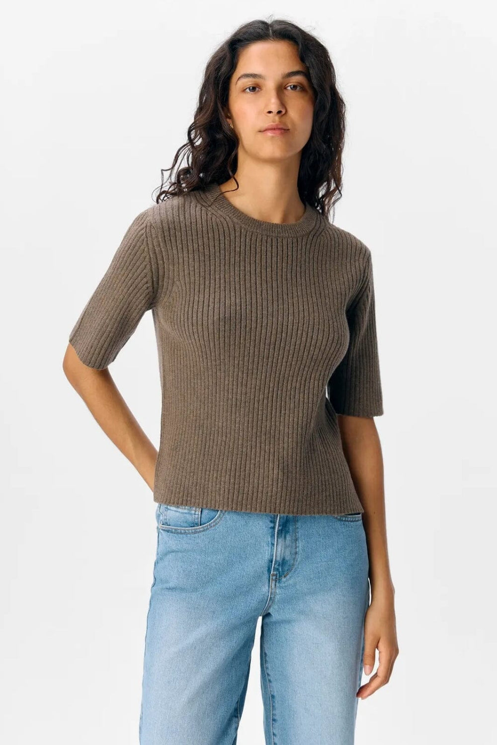 Object - Objelva 2/4 Re O-Neck Knit - 4872405 Morel Melange