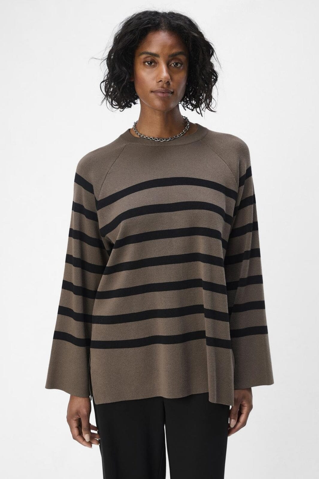 Object - Objester Ls Knit Top - 4535349 Morel Black Strikbluser