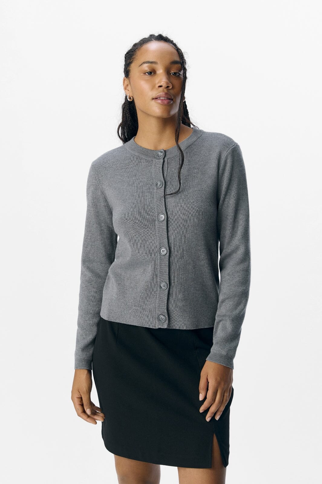 Object - Objester Sli L/S Knit Cardigan - 4613505 Medium Grey Melange