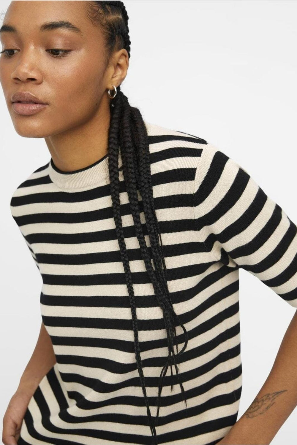 Object - Objester S/S New Knit Pullover - 4478018 Sandshell Black Pullover