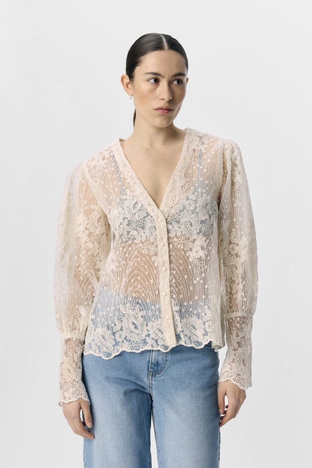 Object - Objsiga L/S Re Shirt 140 - 4829387 White Sand