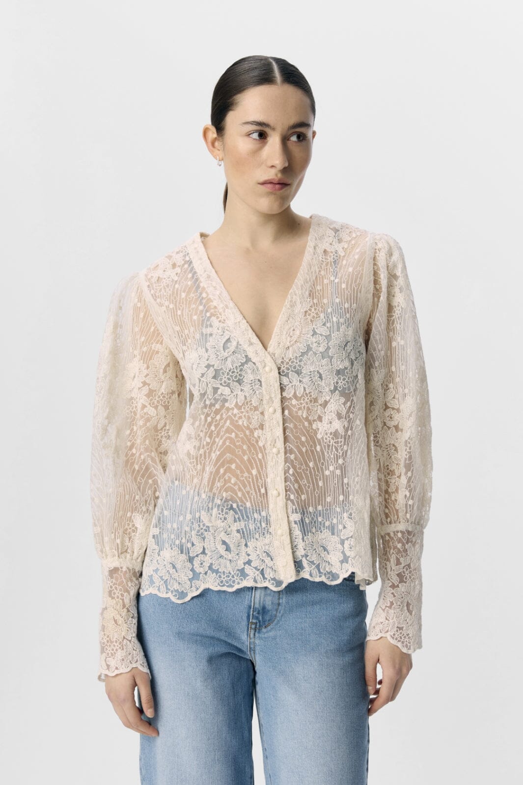 Object - Objsiga L/S Re Shirt 140 - 4829387 White Sand