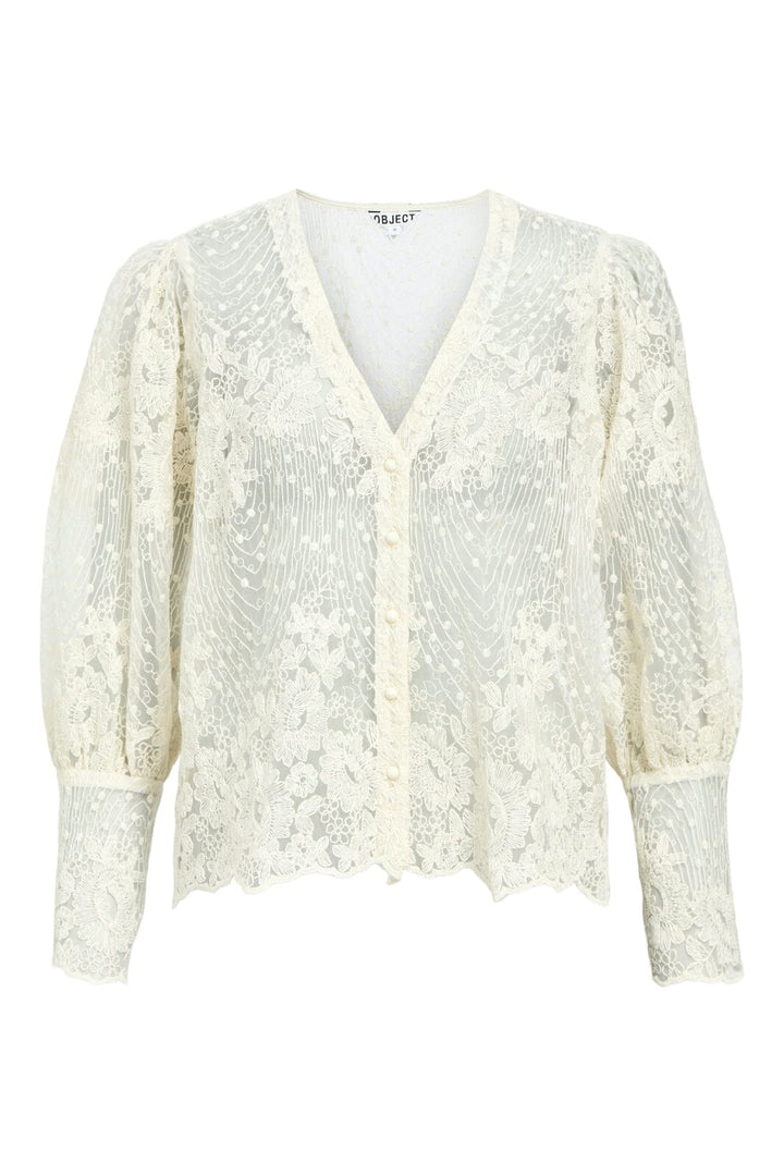 Object - Objsiga L/S Re Shirt 140 - 4829387 White Sand