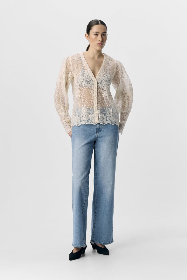 Object - Objsiga L/S Re Shirt 140 - 4829387 White Sand