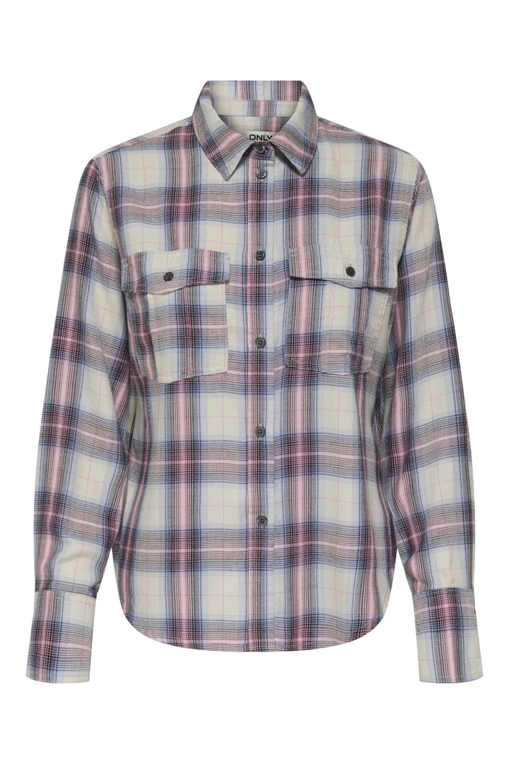 Only - Onlabbie Ls Check Shirt - 4824213 Cloud Dancer W Sea Pink & Easter Egg & Black Check Skjorter