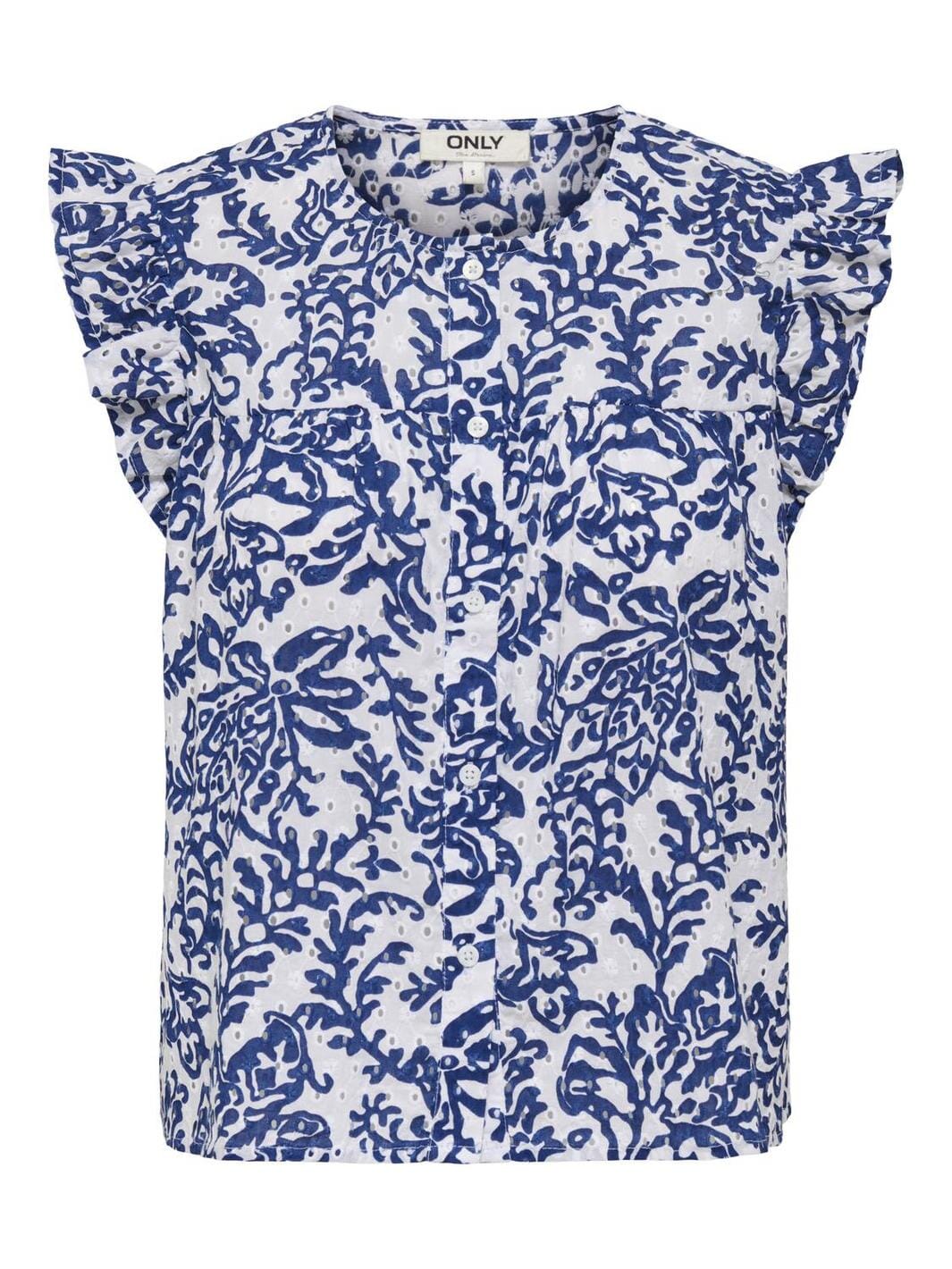 Only - Onlamanda Chanee Cap Emb Top - 4814620 Cloud Dancer W Estate Blue