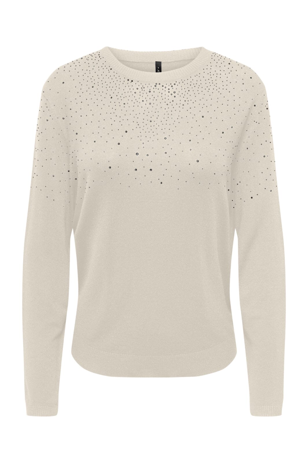 Only - Onlanabella Ls Bling O-Neck Knt - 4894552 Birch W. Dark Silver Toppe