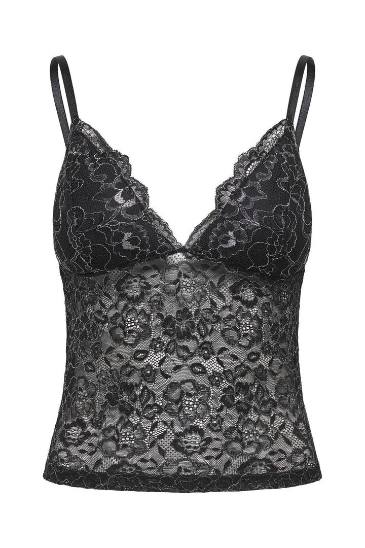 Only - Onlchloe Lace Glitter Singlet Top Acc - 4863309 Black Silver-Lurex