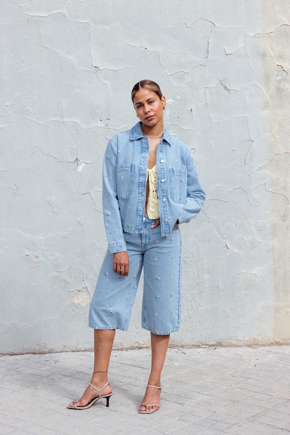 Only - Onlcobain Emb Wide Long Shorts Akm - 4769512 Light Blue Denim