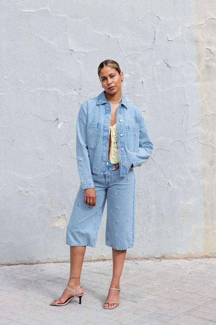 Only - Onlcobain Emb Wide Long Shorts Akm - 4769512 Light Blue Denim