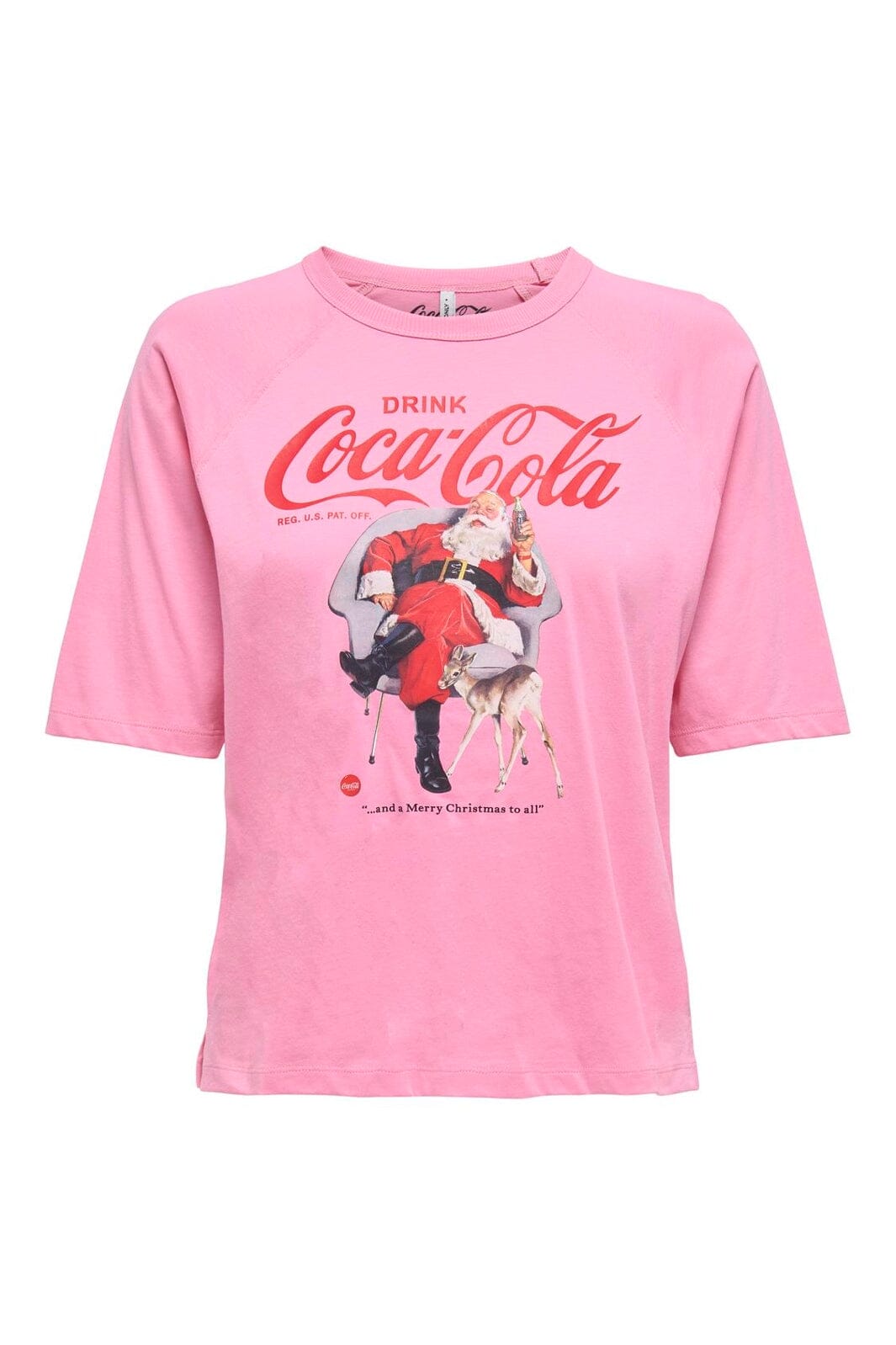 Only - Onlcoca Cola Xmas Life S/S Top - 4837323 Sachet Pink Santa And Deer