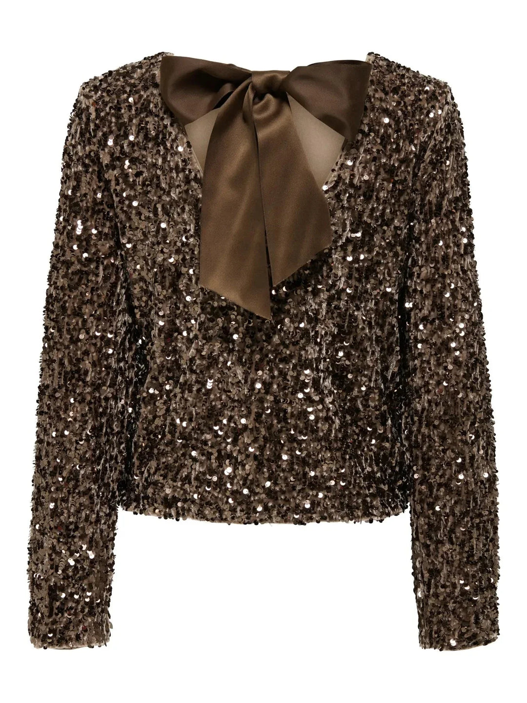 Only - Onlconfidence L/S Sequin Bow Top - 4877640 Mountain Trail Mountain Trail Sequins+Mountain Trail Bow Bluser