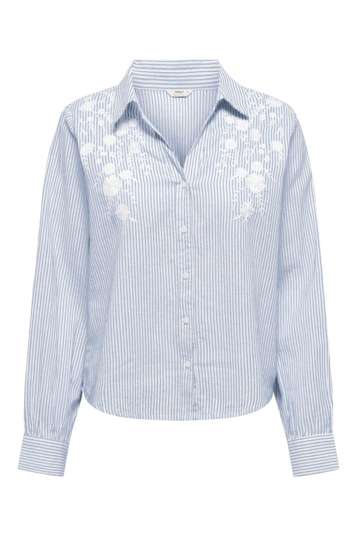 Only - Onlcosima L/S Emb Shirt - 4957791 Cashmere Blue W. White Emb