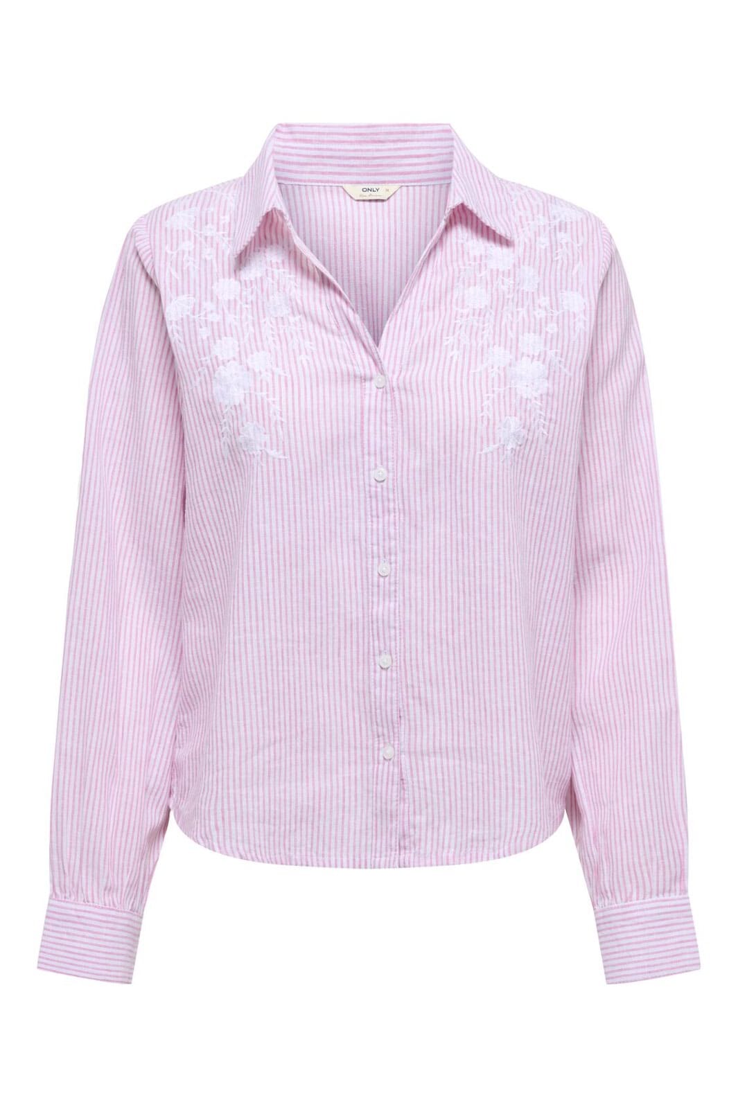 Only - Onlcosima L/S Emb Shirt - 4957792 Pink Lady W. White Emb
