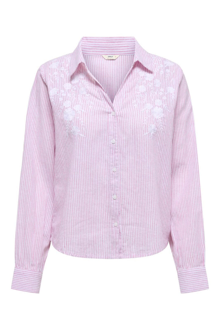 Only - Onlcosima L/S Emb Shirt - 4957792 Pink Lady W. White Emb