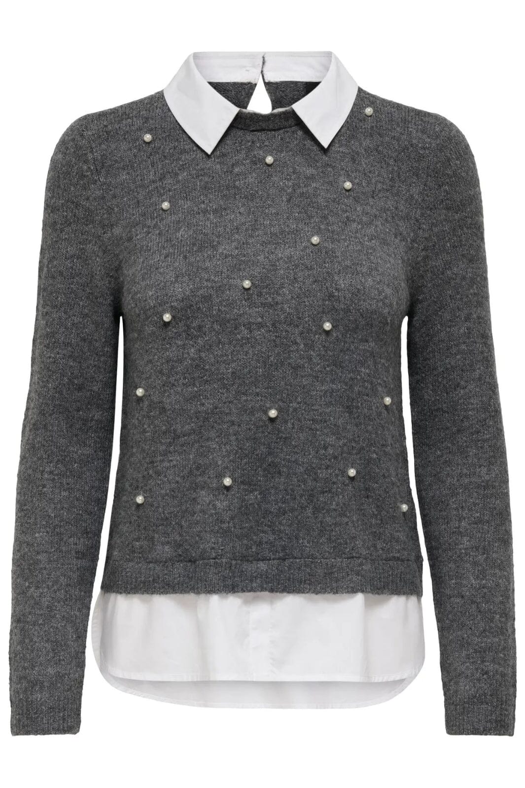 Only - Onldolly Ls Woven Mix Pearl Pull Cc Knt - 4807293 Medium Grey Melange W. Cloud Dancer Woven Mix Strikbluser
