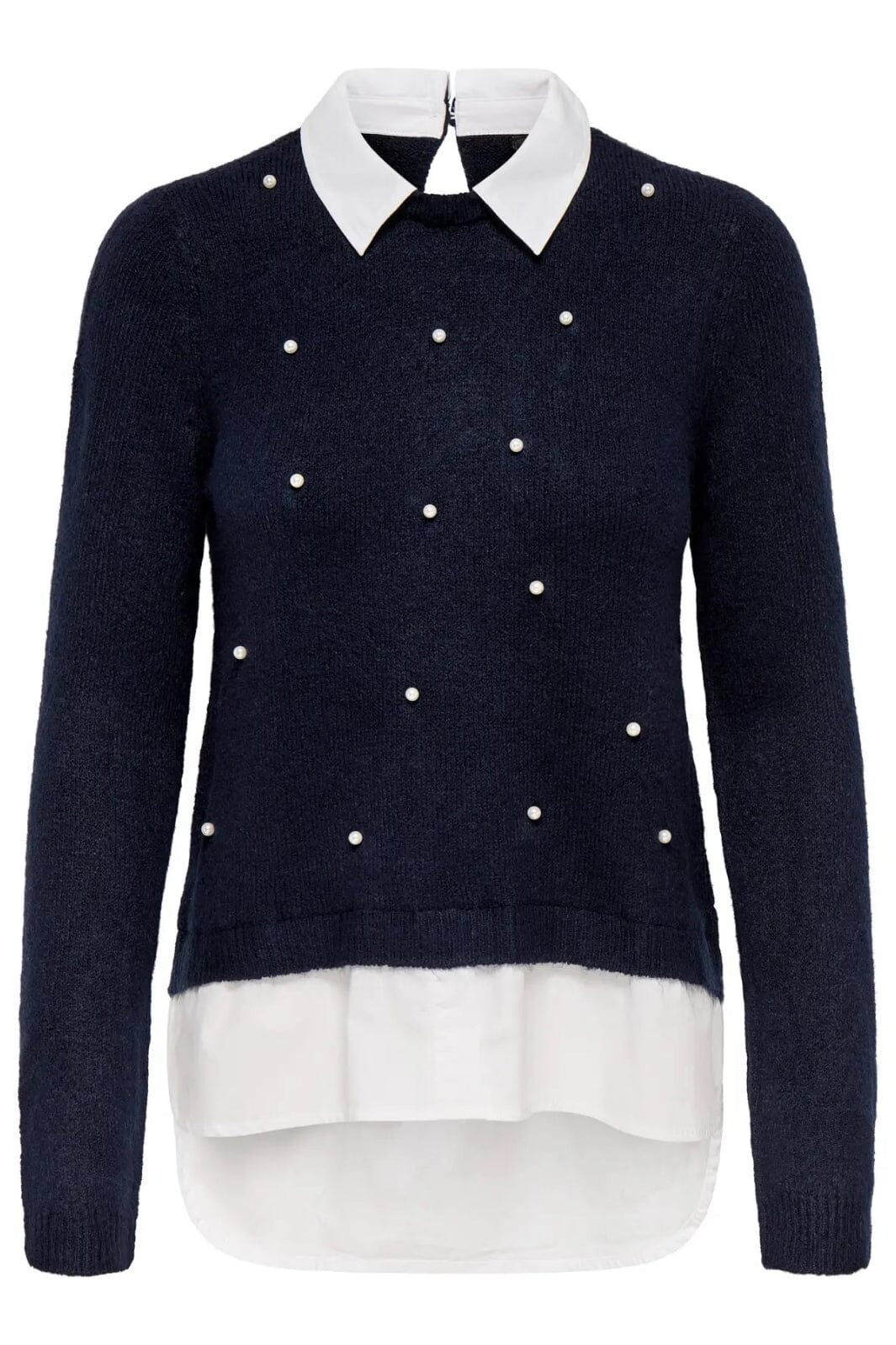 Only - Onldolly Ls Woven Mix Pearl Pull Cc Knt - 4854038 Night Sky W. Cloud Dancer Woven Mix Strikbluser