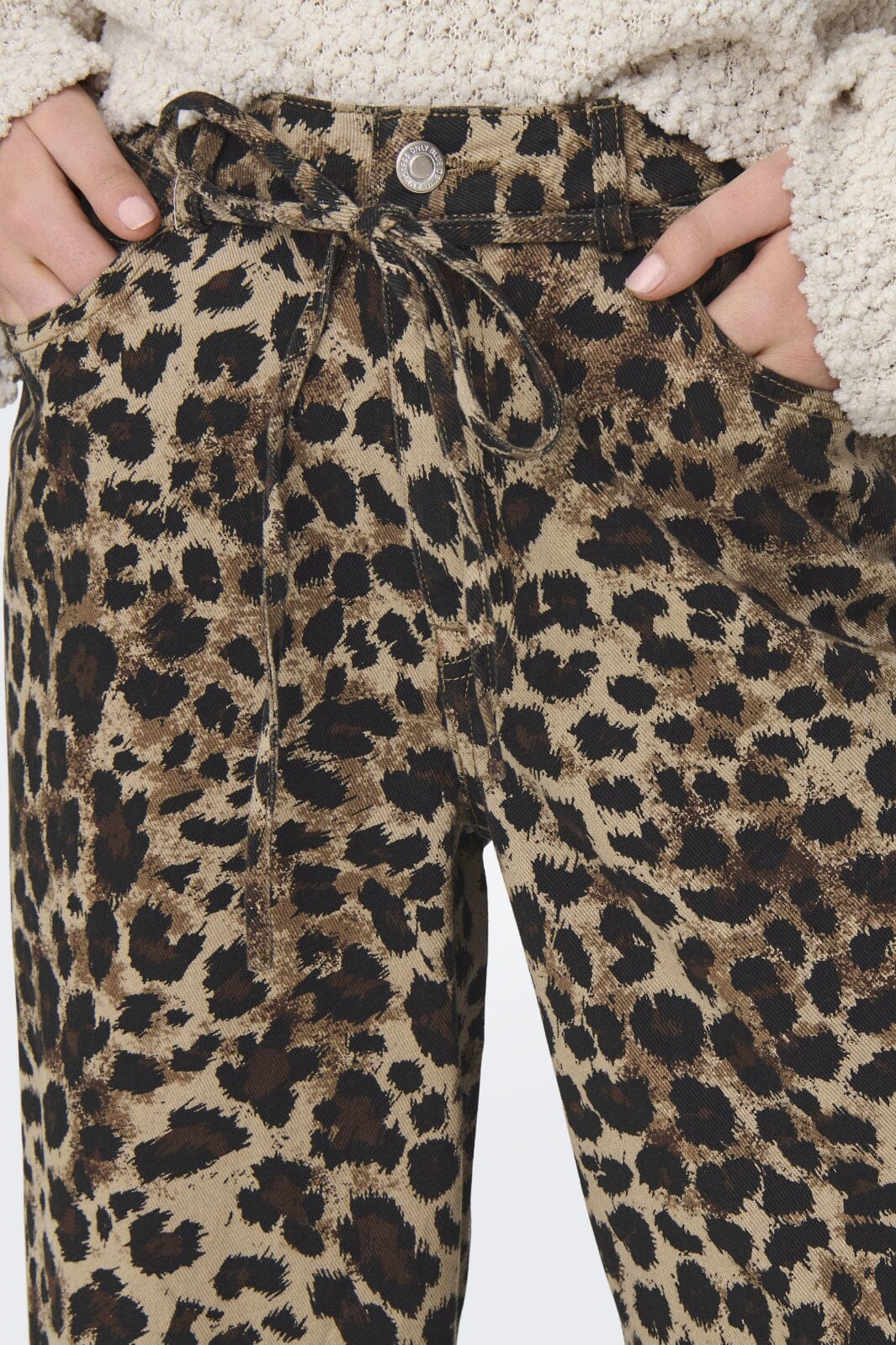 Only - Onlgianna Straight Belt Pant - 4718899 Light Taupe W Black Leo Jeans