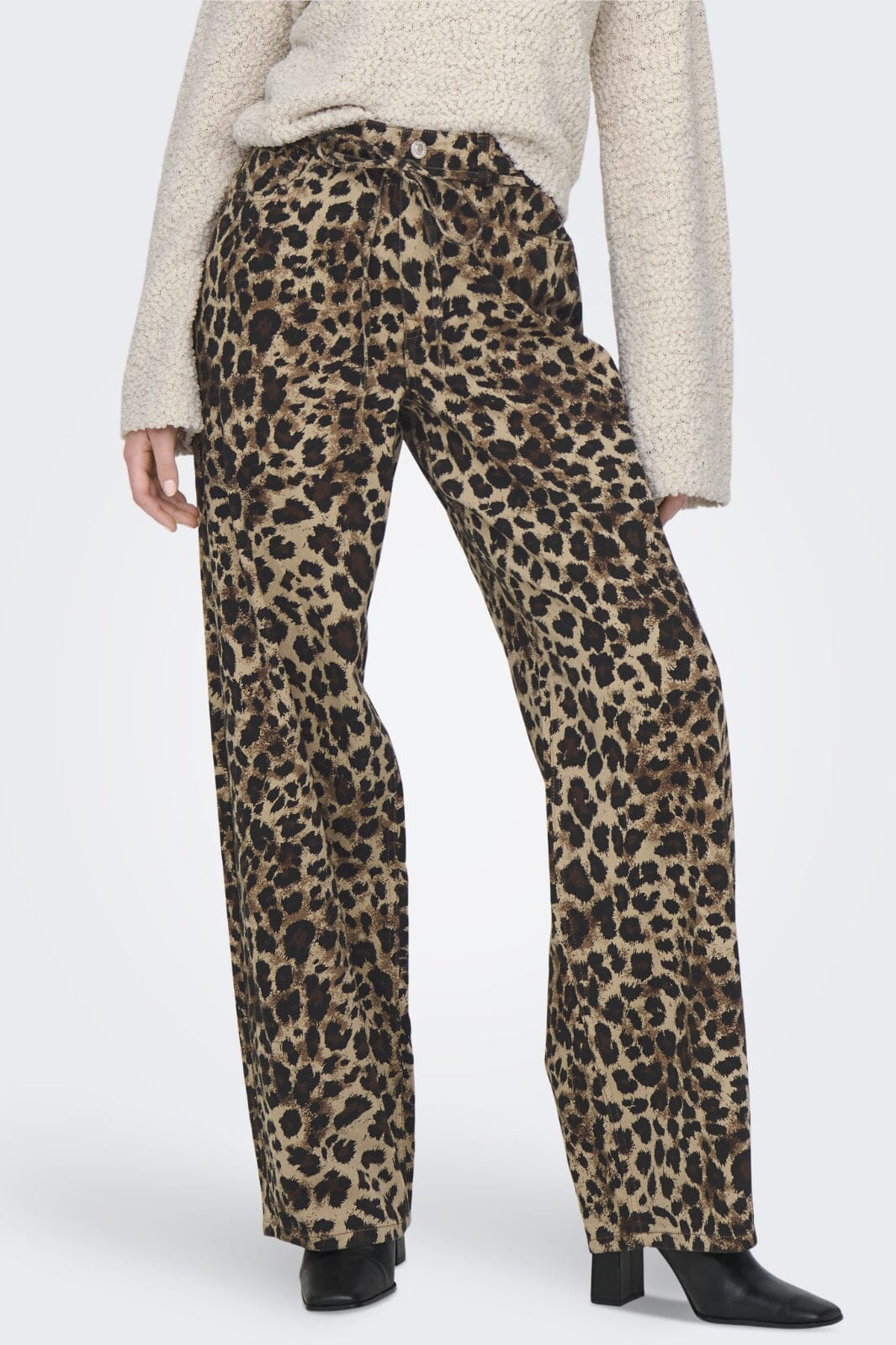 Only - Onlgianna Straight Belt Pant - 4718899 Light Taupe W Black Leo Jeans