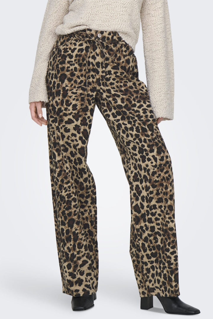 Only - Onlgianna Straight Belt Pant - 4718899 Light Taupe W Black Leo Jeans