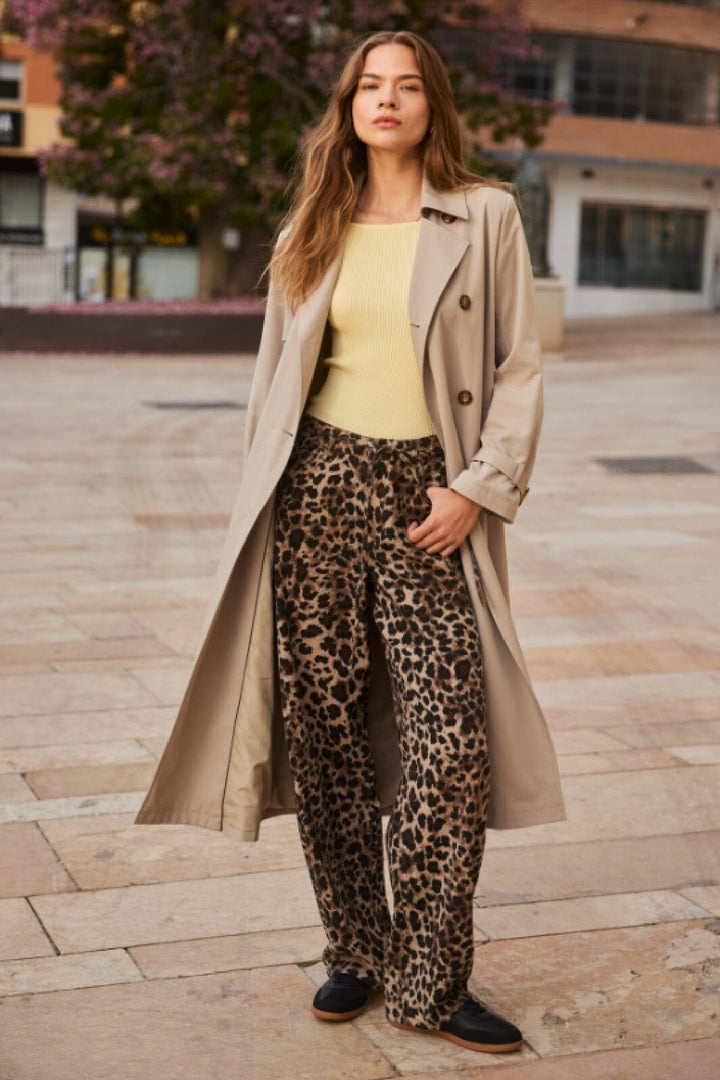 Only - Onlgianna Straight Belt Pant - 4718899 Light Taupe W Black Leo Jeans