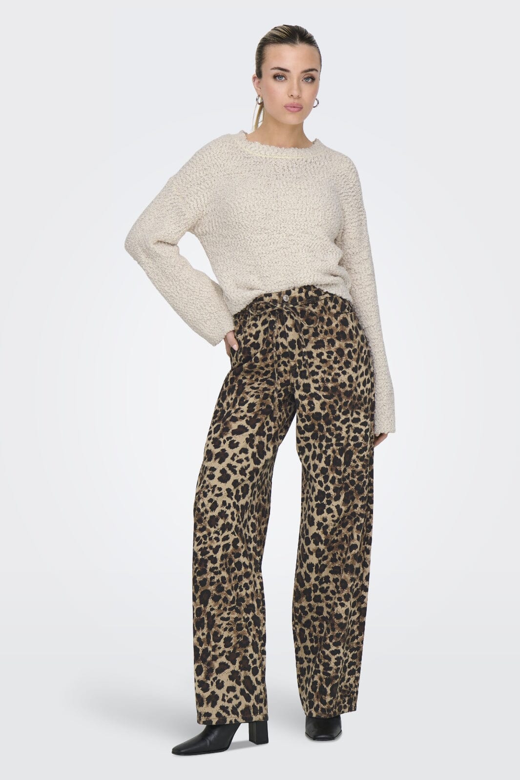 Only - Onlgianna Straight Belt Pant - 4718899 Light Taupe W Black Leo Jeans