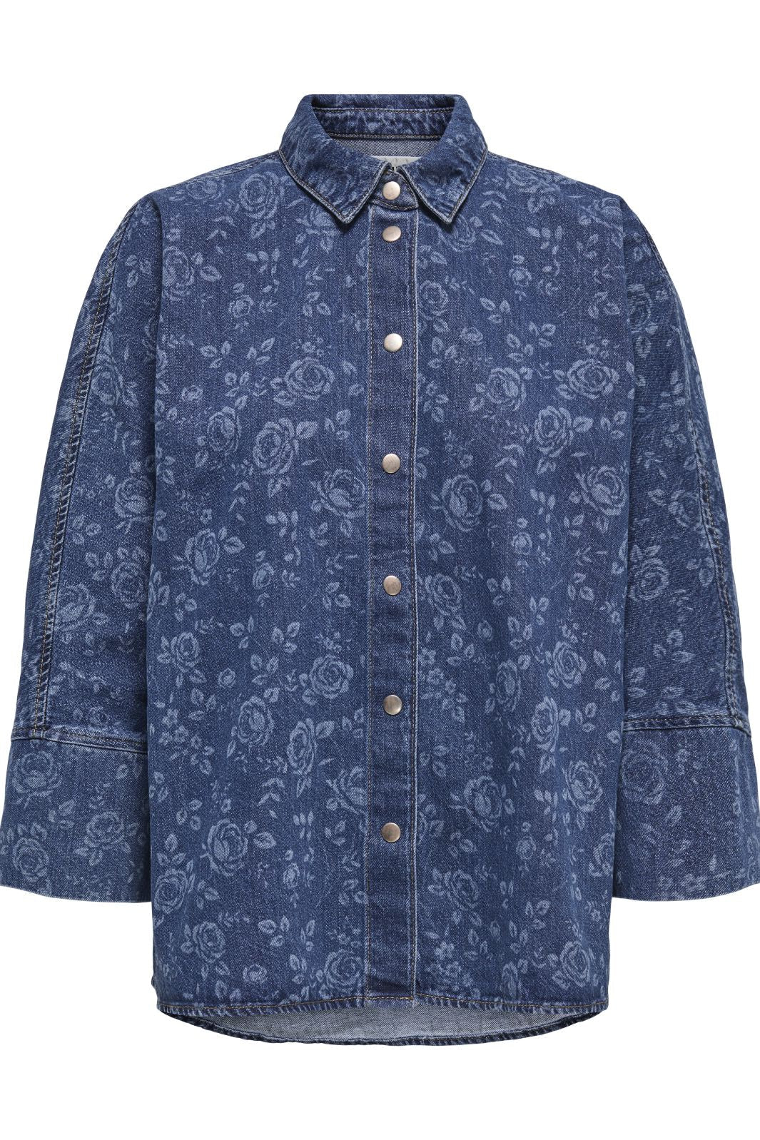 Only - Onlgrace 3/4 Shirt Rose Pim - 4801399 Medium Blue Denim Roses Skjorter