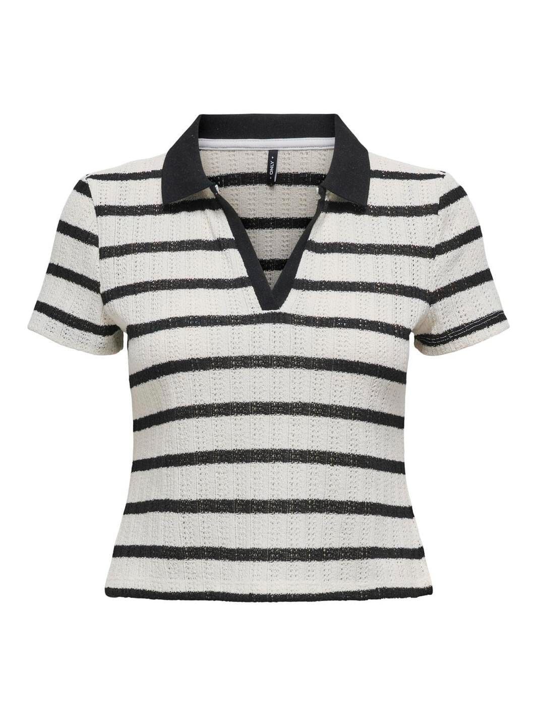 Only - Onlhalia S/S Collar Top Box - 4774256 Cloud Dancer Black