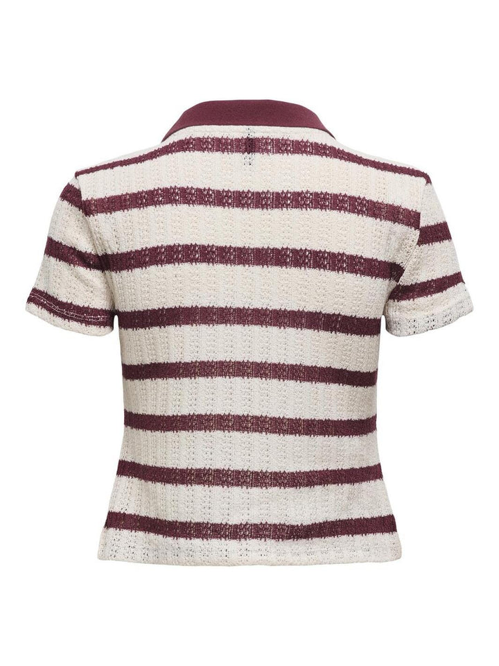 Only - Onlhalia S/S Collar Top Box - 4774257 Cloud Dancer Ruby Wine