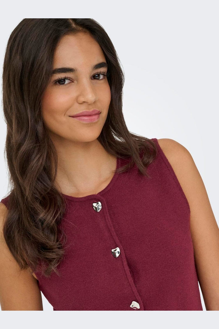Only - Onlibi Button Sl Vest Cc Knt - 4947078 Zinfandel Silver Button